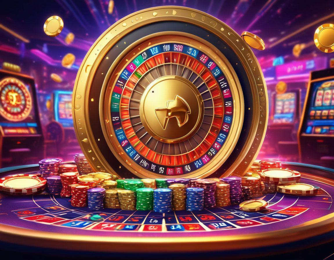 A lively and dynamic online casino scene with colorful slot machines, roulette wheels, and poker tables surrounded by stacks of gold coins and shining casino chips. Show excited players celebrating big wins, with screens highlighting enticing bonuses and promotions. Incorporate the ExtremeCasino logo prominently. neon lights. vibrant colors. digital art.